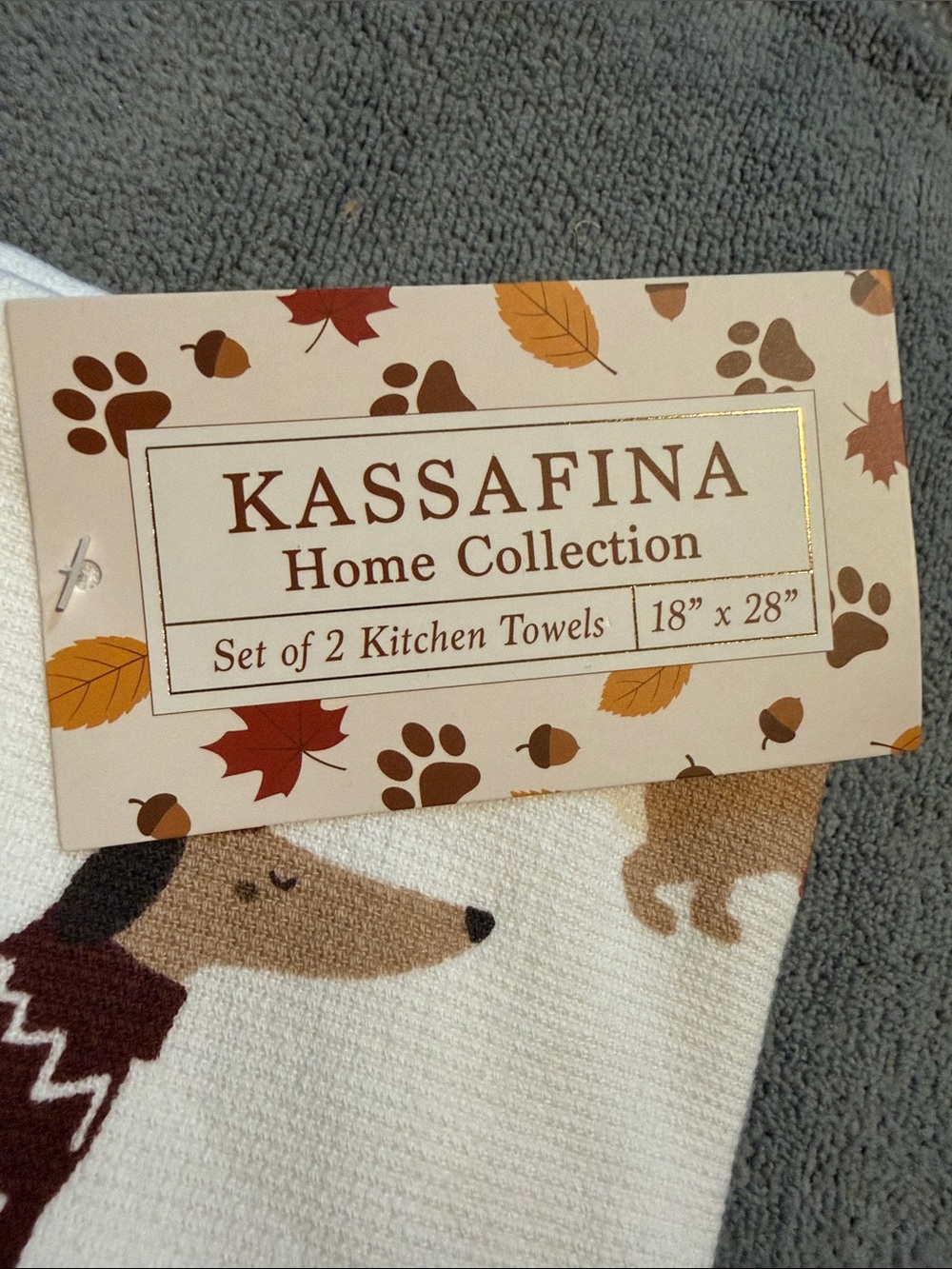 🐾🤎 Dachshund ‘Sweater Weather' Cream & Brown Kitchen Towel - Set of 2 - Picture 2 of 4